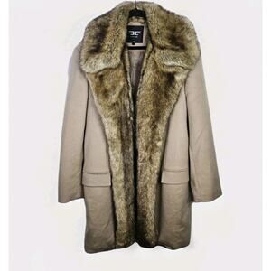 Jordan Craig Black Label Tan Long Faux Fur Trim Wool Blend Coat Womens Plus 2X